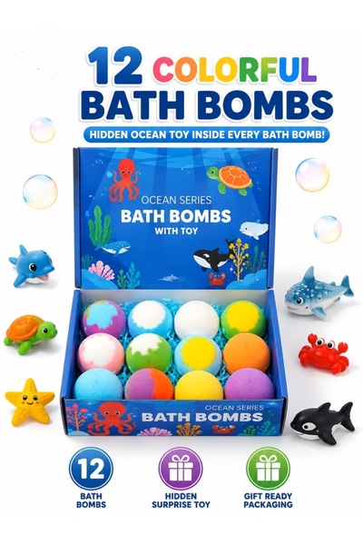 zeetwo Pack of 12 Bath Bombs with Surprise Toys, Colorful Kids Bath Bomb Gift...
