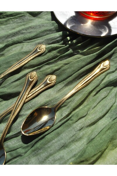 Qualitev 6-Piece Piraye Stainless Steel Gold Embossed Tea Spoon Set for 6 People
