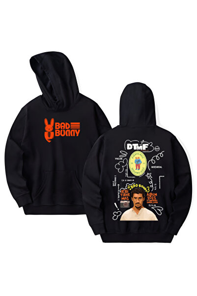 STİL-X Bad Bunny Printed Cotton Long Sleeve Hooded Sweatshirt with 3 Yarns