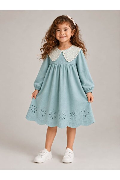 OZZY KİDS Girl's Collared Scalloped Dress