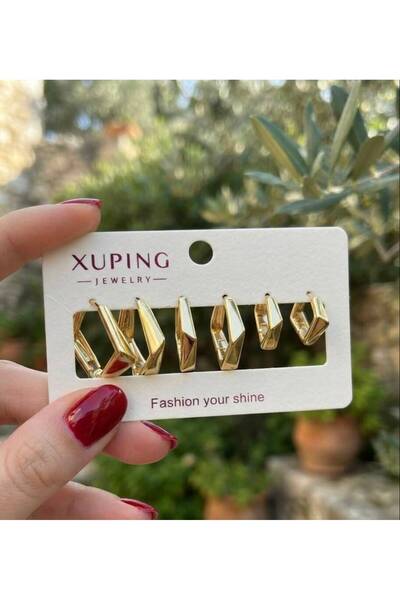 XUPING JEWELRY Gold Geometrik Kadın Küpe Seti Özel Seri Xuping Kadın Küpe Set...