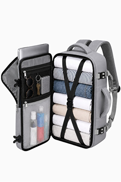 woys Travel Backpack Çok Bölmeli Kabin Boy Gri Seyahat Sırt Çantası | Uçak İç...