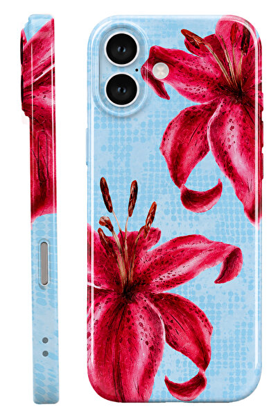 WANNA PROTECT iPhone 16 Blue Flower Protect Slim Parlak Tam Kaplayan Baskı Ka...