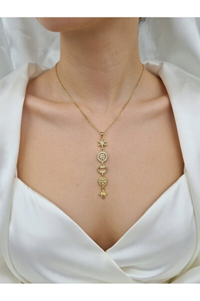 Multi JEWEL قلادة من الفولاذ على شكل حرف Y من زيركون مرصّع بالأحجار كار-سولار...