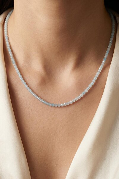 Taş Sandığı Aquamarine Stone Faceted Cut Pendant – 3 mm – Stainless Steel