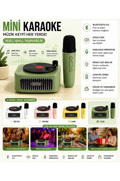Newiba Teknoloji Retro Plak Görünümlü Mini Karaoke Bluetooth Hoparlör Kablosu...