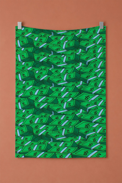 gxe.art Green Money Pattern Wall Covering, Modern Room Decor, Decorative Fabr...