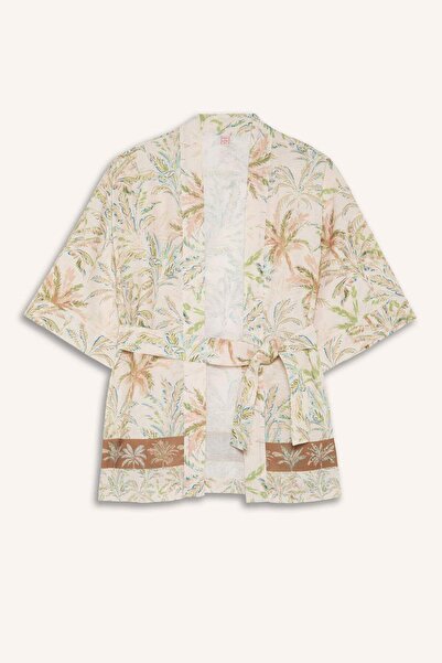 DeFacto Regular Fıt Desenli Kuşaklı Kimono D0453AX26SP