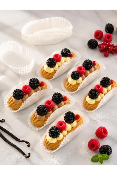 L'Opaline Takribi 50 Adet Beyaz Ekler Kağıdı , 24x54 MM Baklava Sunumluk , Küçük Boy Muffin Kek Kalıbı