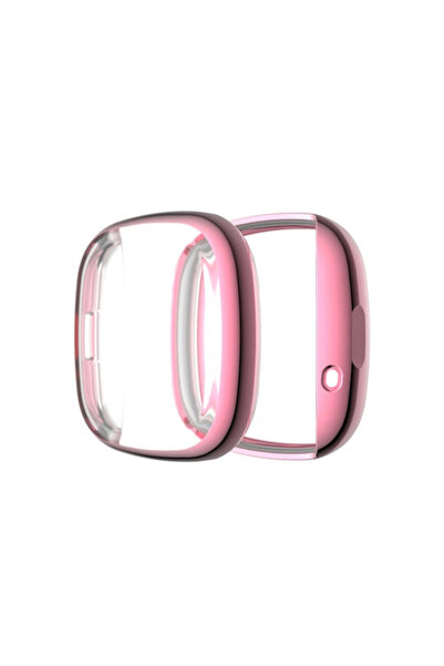 OEM Θήκη σιλικόνης με γυαλί σε ροζ χρώμα για Fitbit Versa 3 / Versa Sense