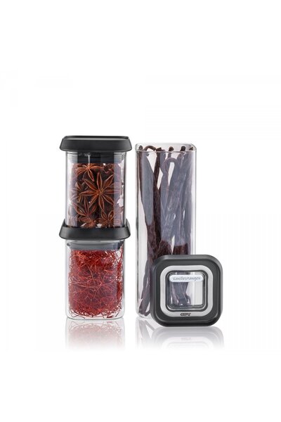 GEFU Set 3 recipiente depozitare alimente, sticla borosilicata, negru/transpa...