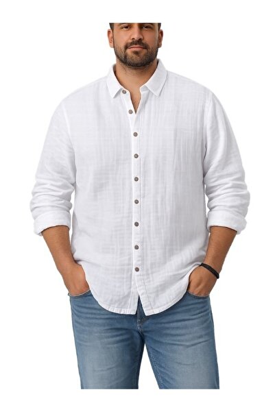 Mulberry Large Size Oversize Muslin Men's Shirt Comfortable Fit Buttoned Long...