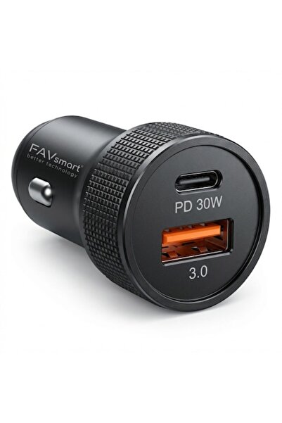 FAVsmart Încărcător auto FastCharge metalic de 48W, cu două porturi USB-C PD ...