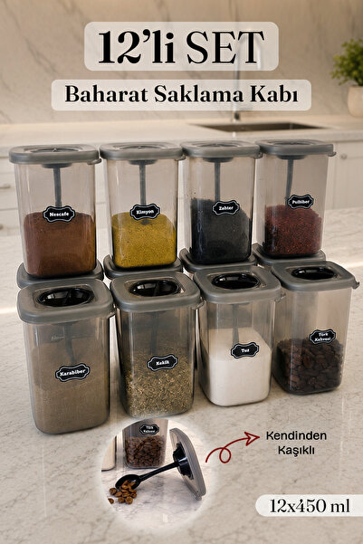 naturelove 12-Piece Spice Container Set with Spoons 450 ml - Spice Storage Co...