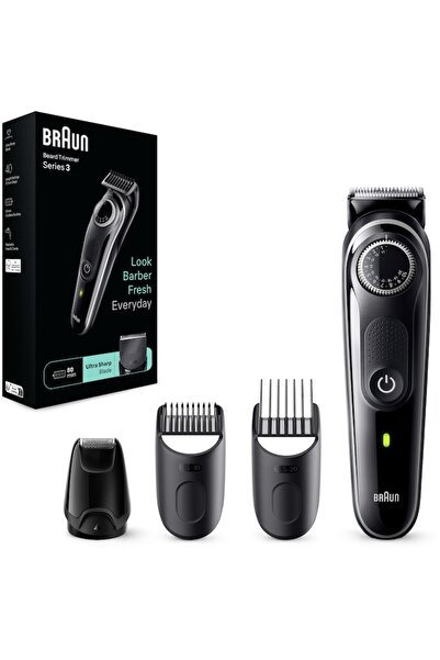 Braun Trimmer de barbă BT3440, Utilizare umedă și uscată, buton rotativ de precizie, 40 de setări de lungime, 1 mini aparat de ras, 2 piepteni de precizie, autonomie de 80 de minute, Negru/Gri