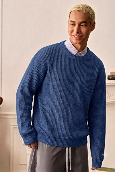 COOL TARZ Men's Crew Neck Ribbed Knit Acrylic Cotton Sweater