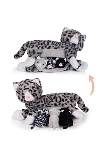 OEM Plusz Mamanimals Mama pisica gri cu 3 pisoi magnetici 34 cm