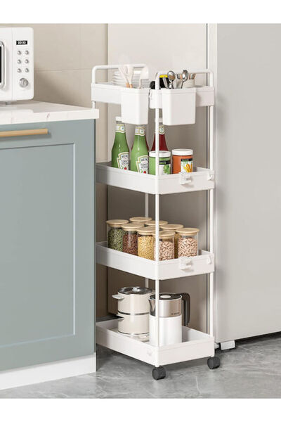 HOME-USE Τρόλεϊ Κουζίνας Οικιακής Χρήσης Πλαστικό 4 Ράφια Λευκό 40x21.5x91.5εκ.