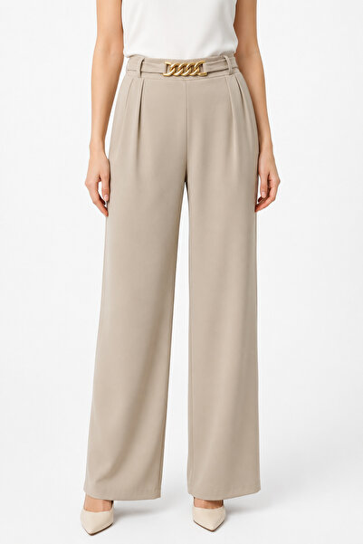 uzhanem Adriana Fabric Wide-Leg Women's Trousers with Chain Buckle – Stylish ...