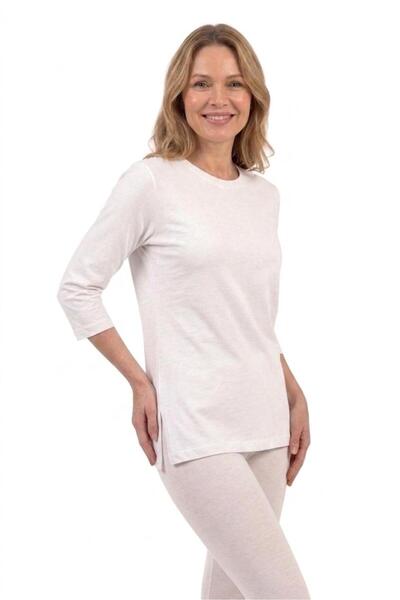 MC Company Women's Cream Color Cotton Single Jersey Fabric Crew Neck Regular ...