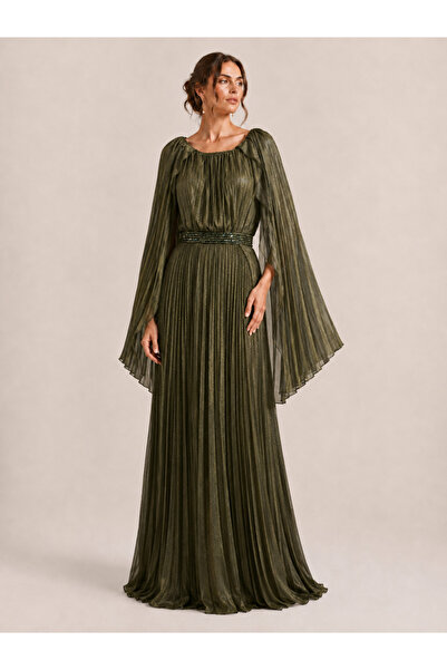 TOP BERLANTY Charming Glitter Pleated Long Evening Dress with Cape Sleeves – ...