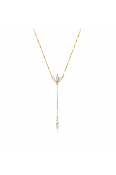 Siminkari Lotus Y Kolye Gold | Dekolte Kolyesi 925 Ayar Gümüş Üzerine Altın K...