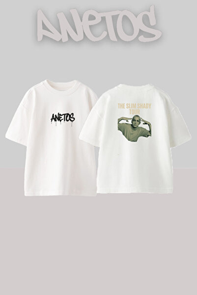 Anetos Eminem Slim Shady_9 Σχέδιο με στάμπα Unisex Oversize Λευκό T-shirt