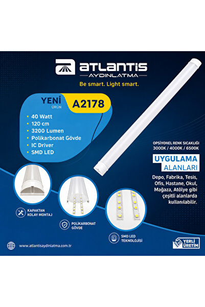 Atlantis 120 CM - 40 WATT LED BANT ARMATÜR - BEYAZ IŞIK 6500K - POLİKARBONAT ...