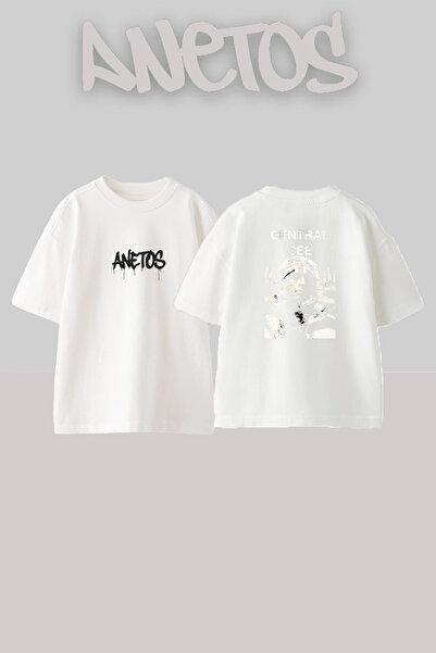 Anetos Central Cee_27 Σχέδιο με στάμπα Unisex Oversize Λευκό T-shirt