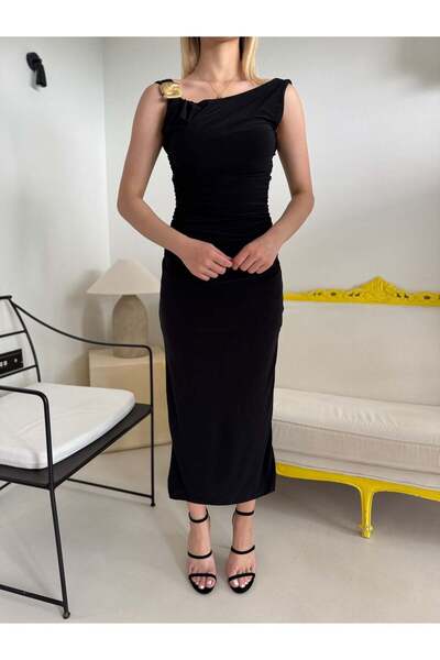 Bade Butik Black Draped Backless Dress