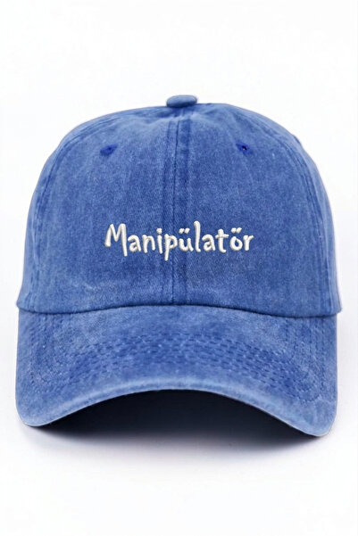 ŞapkaMania "Manipulator" Written Saks Blue Embroidered Washable Vintage Unise...