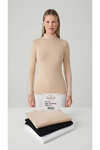 Altınay 3 Pieces Women's Lycra Half Turtleneck Long Sleeve T-Shirt (Body) 95%...