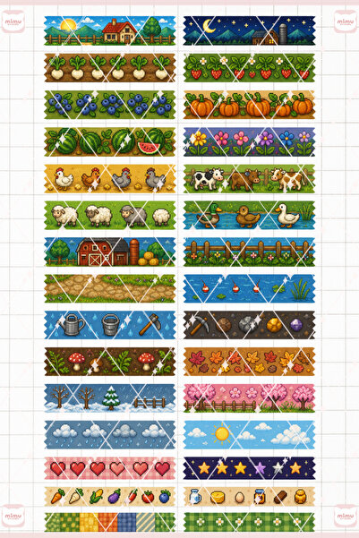 Mimu Art Studio Stardew Valley Temalı Washi Tape Seti Estetik Etiket Defter G...