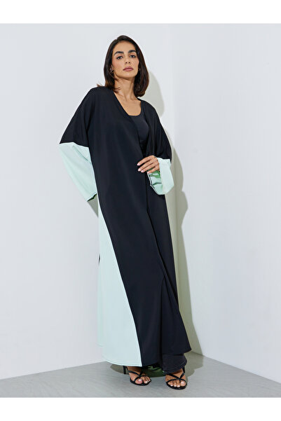 Amirah By Styli Black Front Open Abaya with Contrast Side Panel