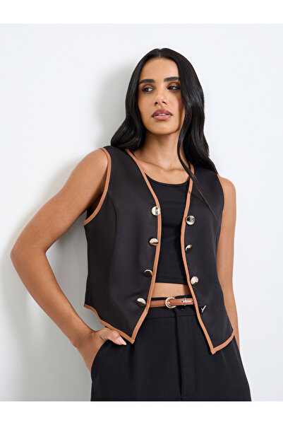 Take Two By Styli Black Contrast Trim Buttoned Waistcoat