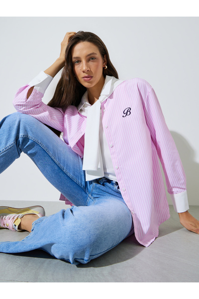 Styli Pink Striped Longline Oversized Shirt