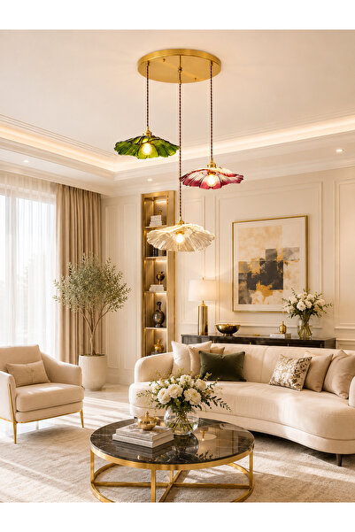 Buiva Luxury Premium Classics Kristal Cam Sarkıt Avize 3 x E27 Duy Örgü Kablo