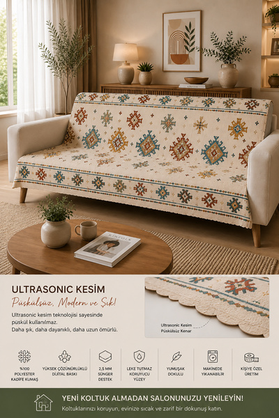 GECE HOME Çok Amaçlı Modern Bohem Kadife Koltuk Örtüsü,Çekyat Örtüsü Piknik Ö...