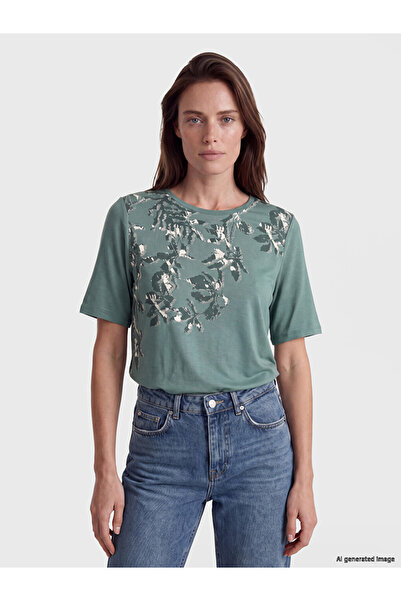 LC Waikiki Lcw Grace Green Crew Neck Patterned Women's T-Shirt