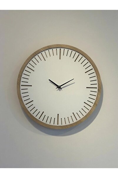 ERGEÇ TASARIM AXIS Modern Minimal Ahşap Duvar Saati 50 cm Beyaz Atlantik Çam ...