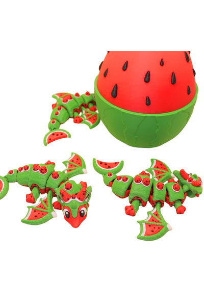 Eva Prints Ou Dragon Pepene Verde cu Dragon Articulat, Figurina Printata 3D in Romania, Watermelon Dragon, Ou Surpriza Decorativ, Cadou pentru Copii si Colectionari