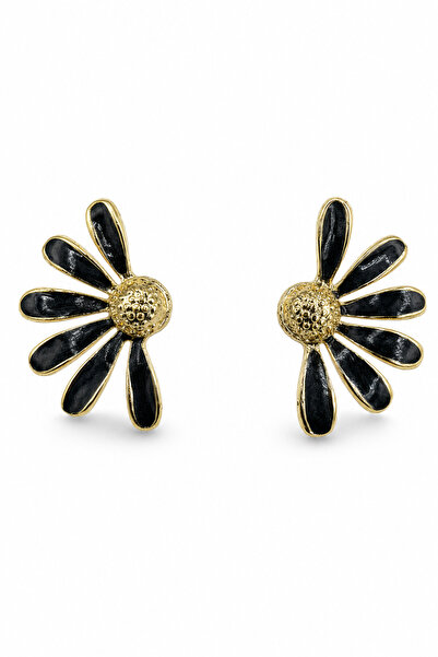 Jack Ferrero Yellow Daisy Design Women's Earrings with Black Enamel Detail