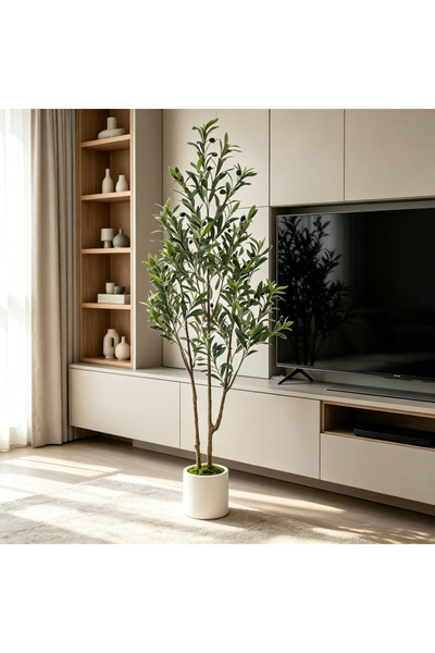 BESTONE Lifelike 152cm Double Stem Faux Olive Tree With Olive Fruits Zero Mai...