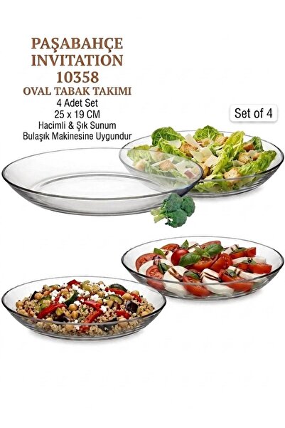 Paşabahçe 10358 Invitation Oval Tabak 4lü 25x19 cm