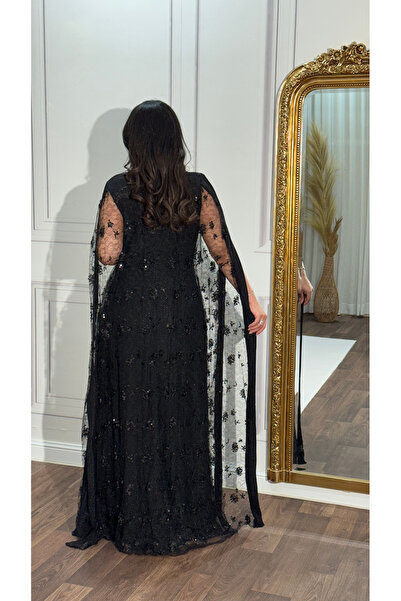 TREASUREISLAND Nova Black Dress with Stretchable Glitter Fabric and Embroider...