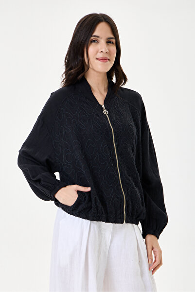 della moor Black Italian 100% Linen Embroidered Zippered Low Sleeve Oversize ...