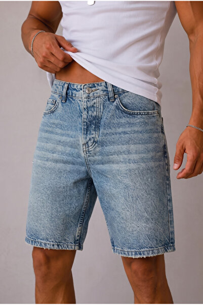 MADZEYMODA Men's Washed Blue Denim Jean Shorts Ke-575