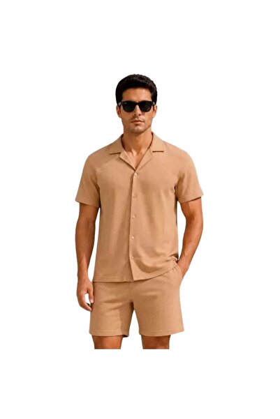 Barinoska Men's Summer Crepe Fabric Short Sleeve Shirt Elastic Pocket Shorts ...