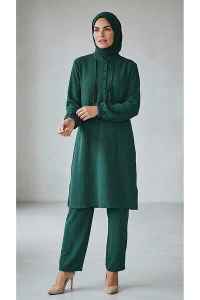 ECE GİYİM Women's Front Half Buttoned Sleeves Elastic Waist Pants Elastic Wai...
