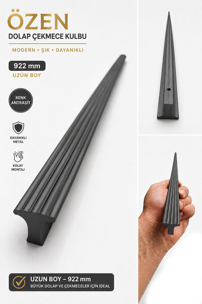 Badem10 Özen Çizgili Antrasit Çekmece Kulp 1 Adet 992 mm Uzun Dolap Kapak Kul...